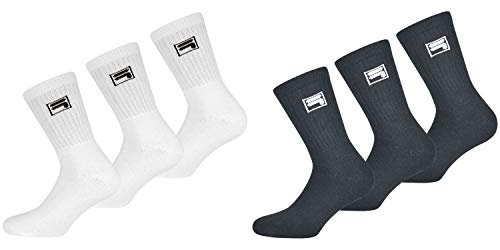 FILA Tennis Socken Herren Damen F9000 Crew 6 Paar Weiss Grau Schwarz, Farbe:weiss 3 Paar schwarz 3 Paar, Größe:43-46 von FILA