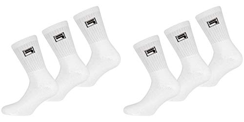 FILA Tennis Socken Herren Damen F9000 Crew 6 Paar Weiss Grau Schwarz, Farbe:weiss 6 Paar, Größe:39-42 von FILA