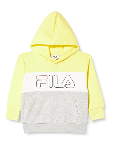 FILA Unisex Kinder Sunrise Blocked Logo Kapuzenpullover, Limelight-Light Grey Melange-Bright White, 122/128 von FILA