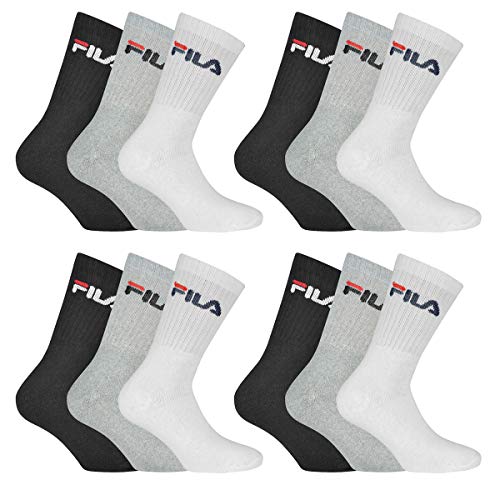 FILA 12 Paar Socken, Frottee Tennissocken mit Logobund, Unisex (4x 3er Pack) (Classic Mix (Schwarz; Weiß; Grau), 39-42 (6-8 UK)) von FILA