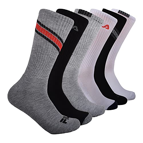 Fila Herren Gestreifte Halbkissen Crew-Socken, Grau Multi Chevron (6er-Pack), Einheitsgre von FILA