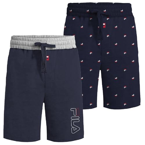 Fila Herren-Pyjama, 100 % gebürstetes Jersey, Schlaf-Shorts, verschiedene Packungsgrößen (Einzelpackung oder 2er-Packung), 2er-Pack – Marineblauer Blazer, XL von Fila