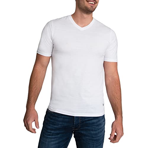 Fila Herren T-Shirt mit V-Ausschnitt, 100 % Baumwolle, 4er-Pack, Weiß, Mittel von FILA