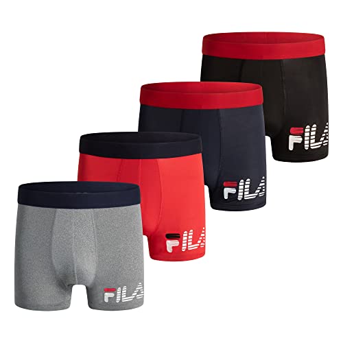 Fila Men's 4" Trunk No Fly Front with Pouch, Jersey & Mesh, 4-Pack, Red, Large von FILA