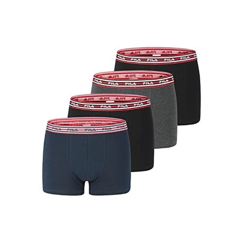 Unterhosen Männer Atmungsaktiv, Boxershorts Herren, Perfekter Halt (4er Pack), Schwarz/Grau/Blau, L von FILA