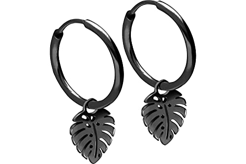 FILANGO 1 Paar Chirurgenstahl Creolen Ohrringe MONSTERABLATT PALMENBLATT 12 x 1,6 mm Schwarz von FILANGO