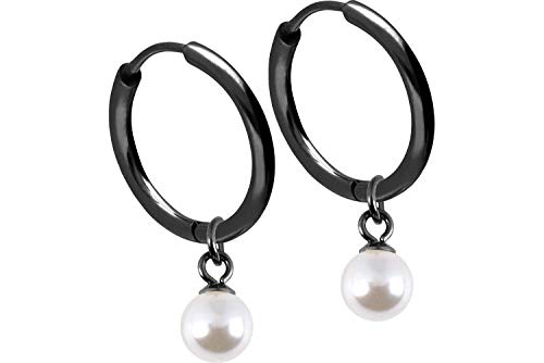 FILANGO 1 Paar Chirurgenstahl Damen Creolen Ohrringe SYNTHETISCHE PERLE 10 mm Schwarz von FILANGO