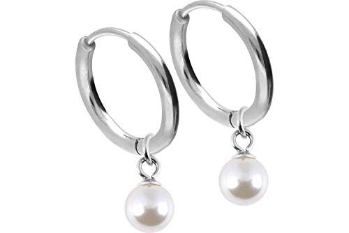 FILANGO 1 Paar Chirurgenstahl Damen Creolen Ohrringe SYNTHETISCHE PERLE 12 mm Silberfarben von FILANGO