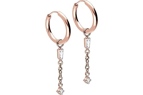 FILANGO 1 Paar Chirurgenstahl Ohrclicker Creolen Ohrringe 2 KRISTALLE + KETTE Roségoldfarben 2 x 10 mm von FILANGO