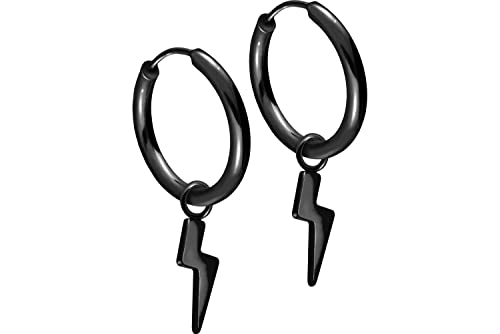 FILANGO 1 Paar Chirurgenstahl Ohrclicker Creolen Ohrringe BLITZ Schwarz 12 x 1,6 mm von FILANGO