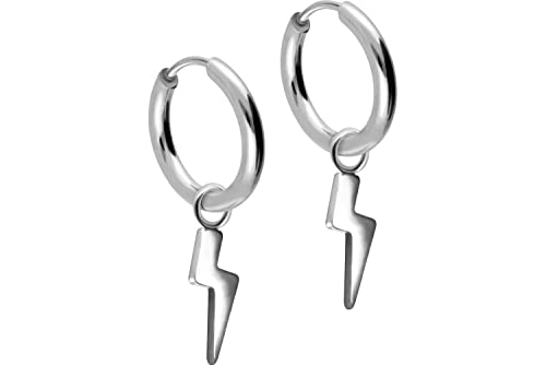 FILANGO 1 Paar Chirurgenstahl Ohrclicker Creolen Ohrringe BLITZ Silberfarben 12 x 2 mm von FILANGO
