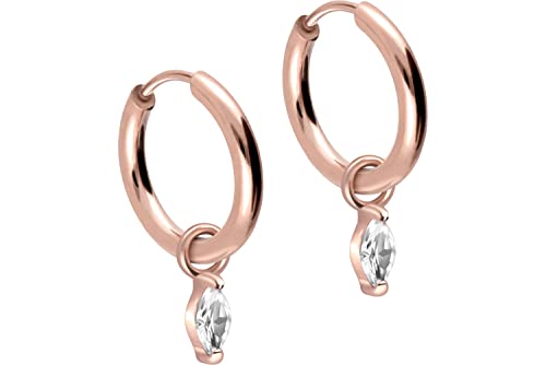 FILANGO 1 Paar Chirurgenstahl Ohrclicker Creolen Ohrringe EINGEFASSTER KRISTALLTROPFEN Roségoldfarben 10 x 1,6 mm von FILANGO