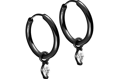 FILANGO 1 Paar Chirurgenstahl Ohrclicker Creolen Ohrringe EINGEFASSTER KRISTALLTROPFEN Schwarz 14 x 2 mm von FILANGO