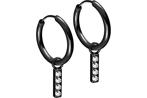 FILANGO 1 Paar Chirurgenstahl Ohrclicker Creolen Ohrringe KRISTALLBALKEN Schwarz 10 x 1,6 mm von FILANGO