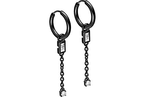 FILANGO 1 Paar Chirurgenstahl Ohrclicker Creolen Ohrringe KRISTALLE + KETTE Schwarz14 x 1,6 mm von FILANGO