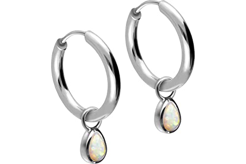 FILANGO 1 Paar Chirurgenstahl Ohrclicker Creolen Ohrringe SYNTHETISCHER OPALTROPFEN Silberfarben 10 x 2 mm von FILANGO