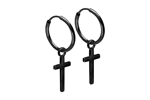 FILANGO 1 Paar Chirurgenstahl Ohrclicker Kreolen Ohrringe KREUZ12 x 2 mmSchwarz von FILANGO