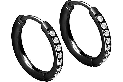 FILANGO 1 Paar Chirurgenstahl Ohrclicker Kreolen Ohrringe EINGEFASSTE KRISTALLE Schwarz 10 mm von FILANGO