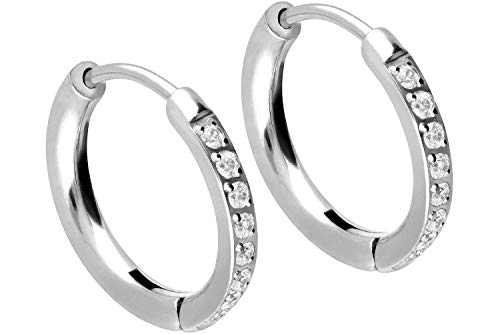 FILANGO 1 Paar Chirurgenstahl Ohrclicker Kreolen Ohrringe EINGEFASSTE KRISTALLE Silberfarben 10 mm von FILANGO