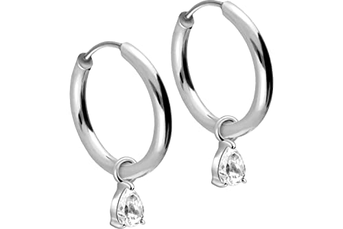 FILANGO 1 Paar Chirurgenstahl Ohrclicker Kreolen Ohrringe EINGEFASSTER KRISTALLTROPFEN Silberfarben 10 x 2 mm von FILANGO