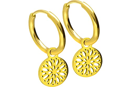 FILANGO 1 Paar Chirurgenstahl Ohrclicker Kreolen Ohrringe MANDALA Goldfarben 14 x 2 mm von FILANGO