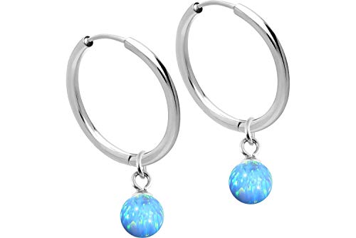 FILANGO 1 Paar Chirurgenstahl Ohrclicker Kreolen Ohrringe SYNTHETISCHER OPAL Silberfarben/Hellblau 14 mm von FILANGO