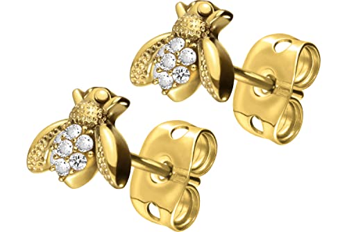 FILANGO 1 Paar Chirurgenstahl Ohrstecker BIENE MIT EINGEFASSTEN KRISTALLEN Ohrring Schmuck Goldfarben von FILANGO