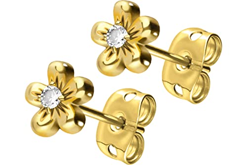 FILANGO 1 Paar Chirurgenstahl Ohrstecker BLUME + KRISTALL Ohrring Schmuck Goldfarben von FILANGO