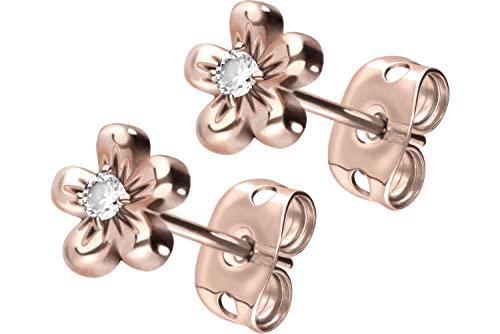 FILANGO 1 Paar Chirurgenstahl Ohrstecker BLUME + KRISTALL Ohrring Schmuck Roségoldfarben von FILANGO