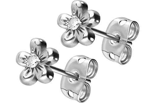 FILANGO 1 Paar Chirurgenstahl Ohrstecker BLUME + KRISTALL Ohrring Schmuck Silberfarben von FILANGO