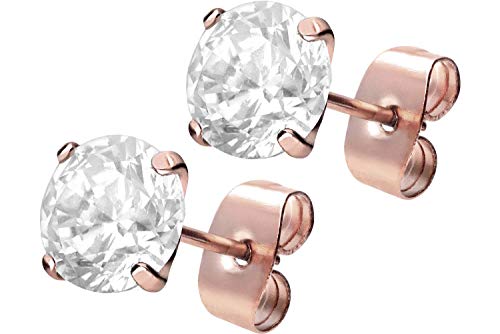 FILANGO 1 Paar Chirurgenstahl Ohrstecker Eingefasster KRISTALL 3 mm Roségoldfarben von FILANGO