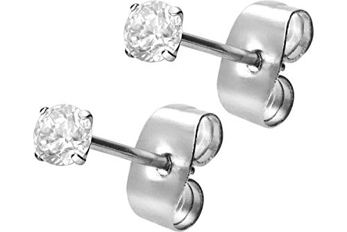 FILANGO 1 Paar Chirurgenstahl Ohrstecker Eingefasster KRISTALL 3 mm Silberfarben von FILANGO