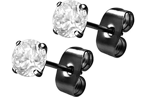 FILANGO 1 Paar Chirurgenstahl Ohrstecker Eingefasster KRISTALL 7 mm Schwarz von FILANGO