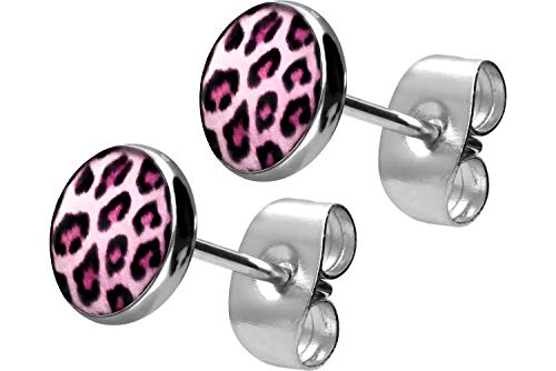 FILANGO 1 Paar Chirurgenstahl Ohrstecker Schmuck LEOPARD pink von FILANGO