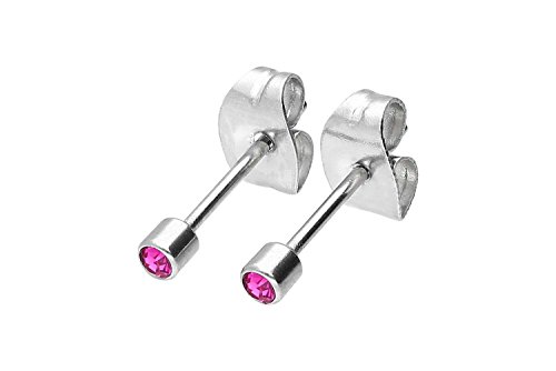 FILANGO 1 Paar Chirurgenstahl Ohrstecker Ohrring KLASSISCH mit Kristall pink von FILANGO