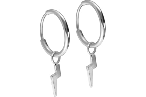FILANGO 1 Paar Titan Ohrclicker Creolen Ohrringe BLITZ Silberfarben 1,2 x 12 mm von FILANGO