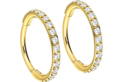FILANGO 1 Paar Titan Ohrclicker Creolen KRISTALLE Ohr Schmuck Ring Goldfarben von FILANGO