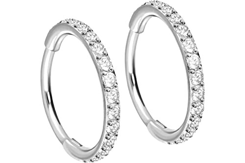 FILANGO 1 Paar Titan Ohrclicker Creolen KRISTALLE Ohr Schmuck Ring Silberfarben von FILANGO