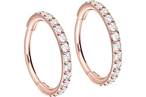 FILANGO 1 Paar Titan Ohrclicker Creolen KRISTALLE Ohr Schmuck Ring Roségoldfarben von FILANGO