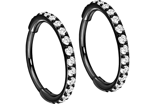 FILANGO 1 Paar Titan Ohrclicker Creolen KRISTALLE Ohr Schmuck Ring Schwarz von FILANGO