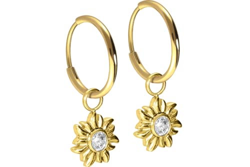 FILANGO 1 Paar Titan Ohrclicker Creolen Ohrringe SONNE + KRISTALL Goldfarben 1,6 x 12 mm von FILANGO
