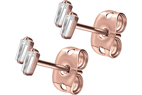 FILANGO 1 Paar Titan Ohrstecker | 2 eingefasste Kristallrechtecke | Damen Ohrring Schmuck | Roségoldfarben von FILANGO