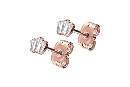 FILANGO 1 Paar Titan Ohrstecker | 3 eingefasste Kristallrechtecke | Damen Ohrring Schmuck | Roségoldfarben von FILANGO