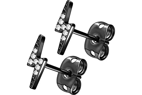 FILANGO 1 Paar Titan Ohrstecker BLITZ + EINGEFASSTE KRISTALLE Ohrring Schmuck Schwarz von FILANGO