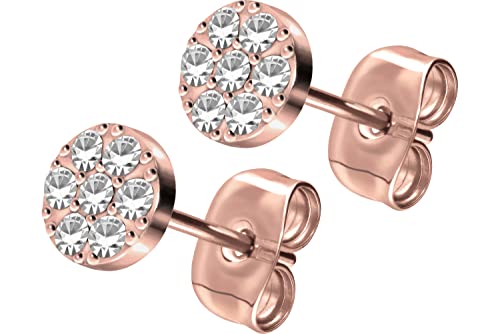 FILANGO 1 Paar Titan Ohrstecker Disc + eingefasste Kristalle Damen Ohrring Schmuck Roségoldfarben von FILANGO