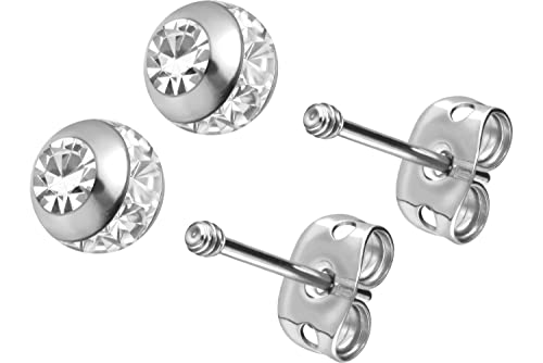 FILANGO 1 Paar Titan Ohrstecker EPOXY RING KUGEL AUSTAUSCHBARE KUGEL Ohrring Ohr Schmuck Silberfarben Kristallklar 1,2 x 4 mm von FILANGO