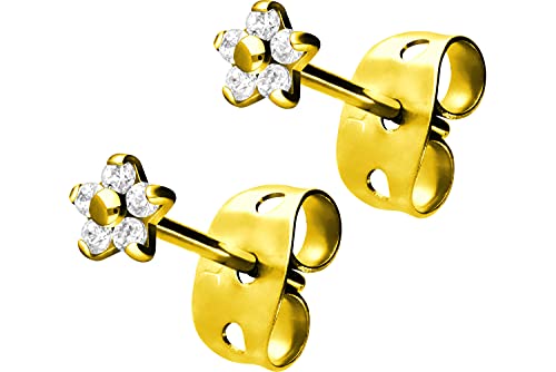 FILANGO 1 Paar Titan Ohrstecker KRISTALLBLUME Ohr Schmuck Goldfarben von FILANGO