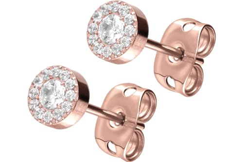 FILANGO 1 Paar Titan Ohrstecker | Kristalldisc | Damen Ohrring Schmuck roségoldfarben von FILANGO