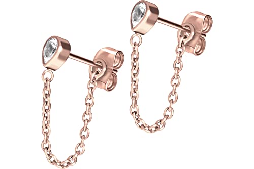 FILANGO 1 Paar Titan Ohrstecker Kristalltropfen + Kette Damen Ohrring Schmuck Roségoldfarben von FILANGO