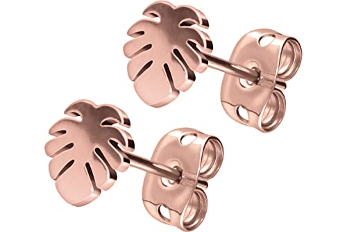 FILANGO 1 Paar Titan Ohrstecker PALMENBLATT MONSTERA BLATT Ohrring Schmuck Roségoldfarben von FILANGO